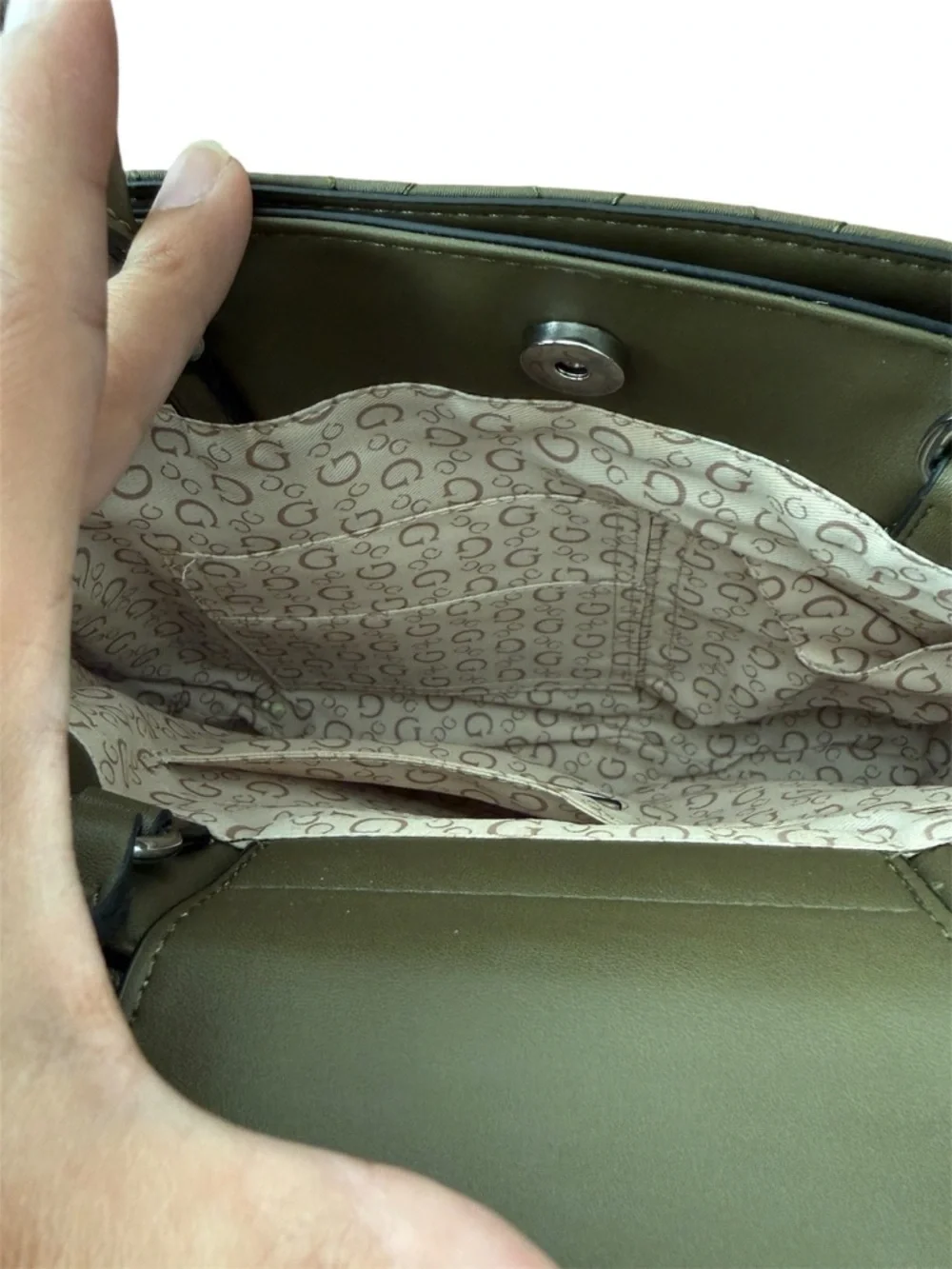 Guess Quilted Olive Top Handle Crossbody Bag - Picture 8 of 12